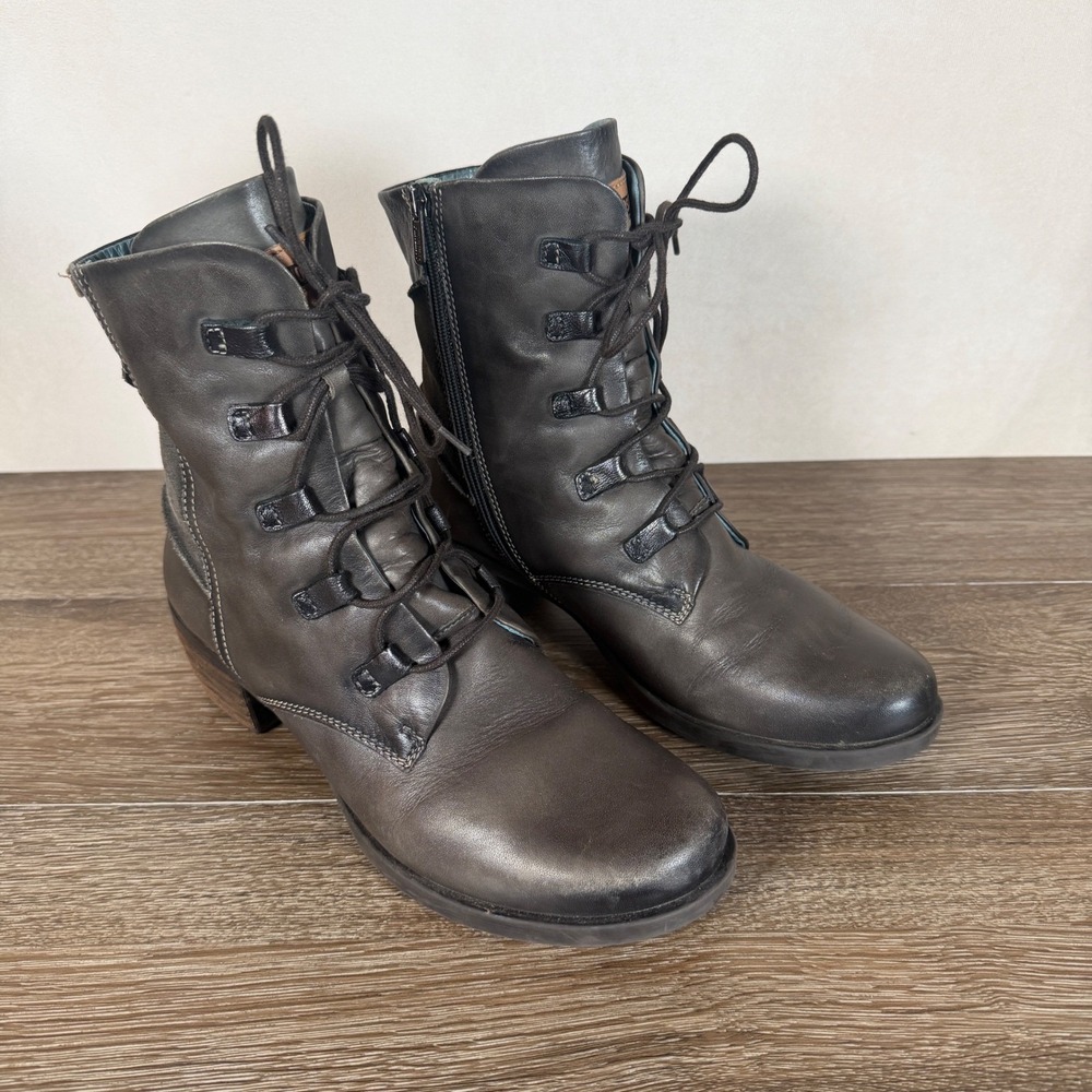 Pikolinos Josefina PIK1702 Women 41 Leather Lace Up Boots Gray Side Zip